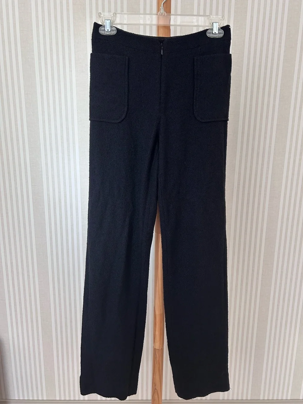 CHANEL Uniform Blue Black Tweed Wool Pants Women’s Size FR 34/US 2 Straight Leg